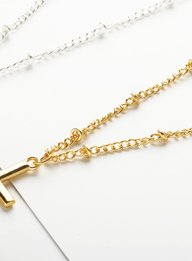 欧美外贸金属十字架电镀亮色定位珠项链男女情侣锁骨链跨境饰品