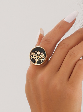 欧美跨境饰品甜酷金属生命树戒指