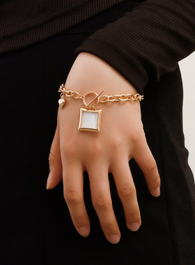 欧美跨境饰品几何粗链OT扣方形白