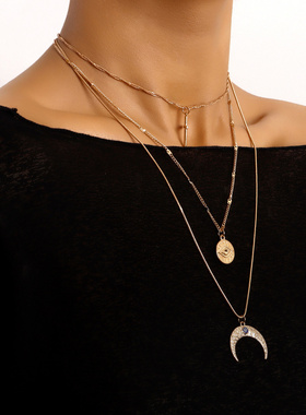 欧美跨境饰品轻奢风潮流多层十字