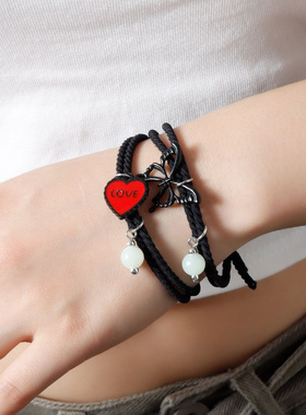 小清新送闺蜜红色爱心蝴蝶弹力手