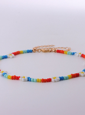 欧美跨境饰品9朵白色米珠花朵项