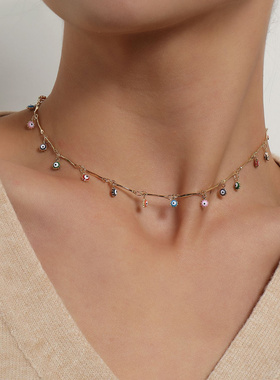 欧美跨境饰品潮流直管短款眼睛项