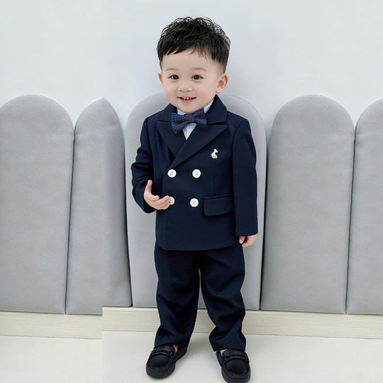 男宝宝周岁礼服秋冬帅气儿童小西装生日宴加绒男童主持人西服套装