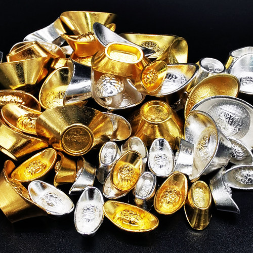 元宝金元宝银元宝大小号实心合金复古袖珍小元宝供奉用品家居摆件 - 图1