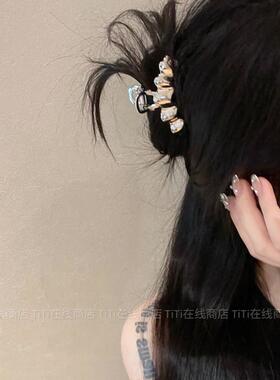 博主半抓毽子头中短发抓夹小号金属发夹女后脑勺半扎发鲨鱼夹子女