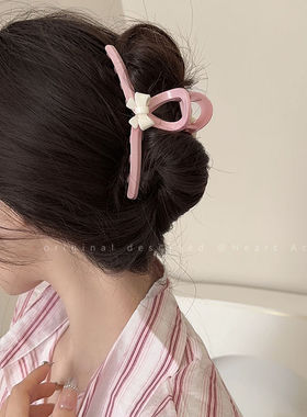 少女~三色甜美蝴蝶结抓夹女网红年新款鲨鱼夹后脑勺精致头饰O