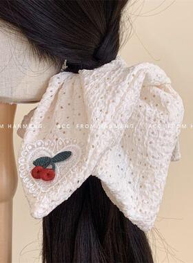 手作蕾丝爱心樱桃白色镂空方巾大肠发圈甜美少女心扎马尾皮筋头绳