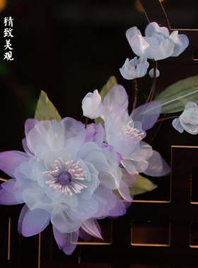 古风汉服头饰紫色薄纱烫花发夹后压优雅唐风春夏绢纱花朵边夹发饰