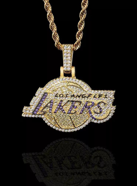 NBA联名湖人篮球球队吊坠詹姆斯同款美式满钻麻花项链男女同款