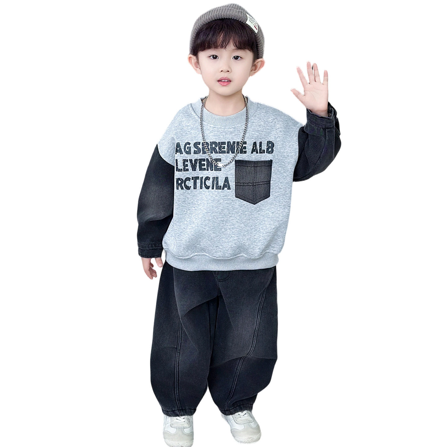 韩版潮流男童加绒卫衣套装男宝小少爷帅气冬装两件套儿童炸街衣服,淘宝优惠券,粉丝福利购,淘宝优惠卷