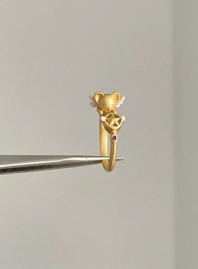 可爱风小众金色星翼小鼠戒指