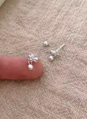 温柔甜美蝴蝶结圆珠螺丝拧耳钉
