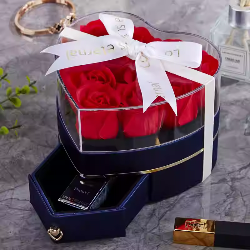 玫瑰花盒抽屉9朵永生花口红项链戒指款首饰情人节生日礼物包装盒,淘宝优惠券,粉丝福利购,淘宝优惠卷