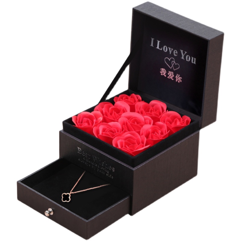 玫瑰花盒抽屉9朵永生花口红项链戒指款首饰情人节生日礼物包装盒,淘宝优惠券,粉丝福利购,淘宝优惠卷