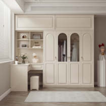 Solid Wood Wardrobe Combined Bedroom Home Conjoined Corner Desk small family Type of skin sense desk closet L-shape One