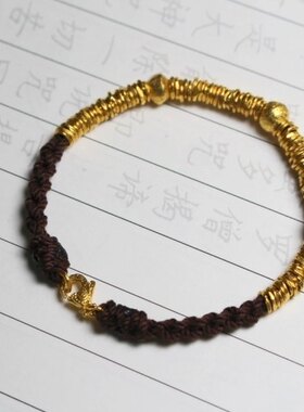 手工编织碎金子打纹金圈手绳手链