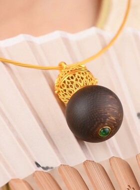 新中式仿沉香古法花丝沉香吊坠葫芦吊坠国风珠宝气质古典风格百搭