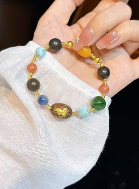 新中式多宝串珠手串小众仿翡翠蓝蜜蜡和田玉项链锁骨链手链饰品