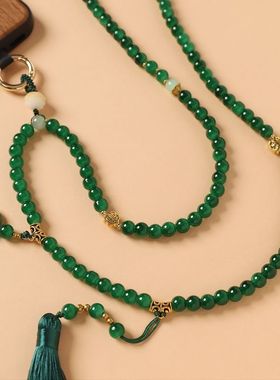 新中式国风串珠斜挎链可背手机挂链高级感长款防丢手机挂绳配饰女