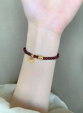平安喜乐金色吊坠手链石榴石手链