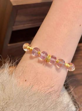 「九离紫火」新中式仿紫水晶串珠手链女国风小众古法黄金色手串