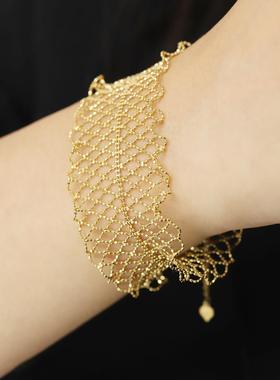 双边木耳编织袖口蕾丝手链18k金色小众设计高级感轻奢可调节手饰