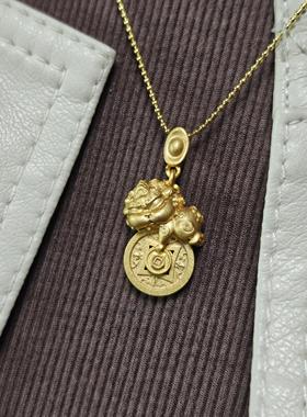 新中式貔貅铜钱吊坠黄金色项链国风招财转运百搭个性锁骨链饰品