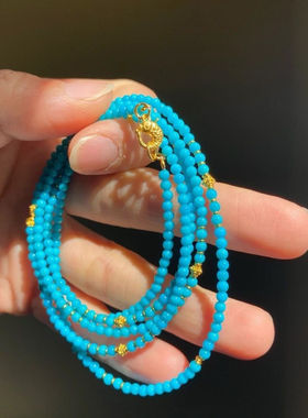 新中式多圈小米珠蓝松菱镁矿手链五圈女款手串显白大气送闺蜜礼物