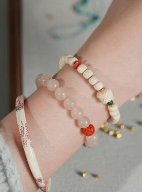 新中式猛犸象牙果手串醒狮头单圈财运手链南红中古小众手饰气质女