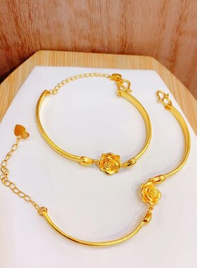 优选时尚玫瑰花黄金色手链四叶草