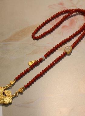 如意平安锁包双耳型挂链黄金锁蜜蜡吊坠项链挂绳新中式百搭配饰女