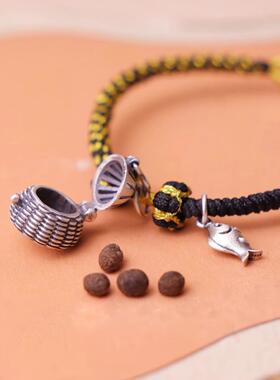 随身银色镂空香囊手链年年有鱼平安寓意可佩戴香丸香薰可打开手绳