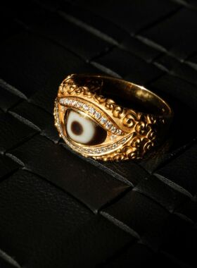 新中式藏式仿天珠戒指金色镶嵌锆石复古男女款食指戒精致百搭指环