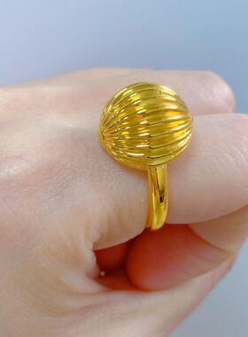 复古黄金色板栗戒指女款有求必应百搭时尚轻奢感指环食指戒送女友