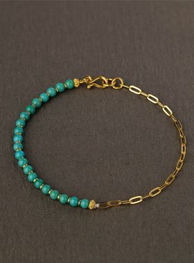 新中式美国睡美人松石手链女正圆无暇手链新款项链手串个性款饰品