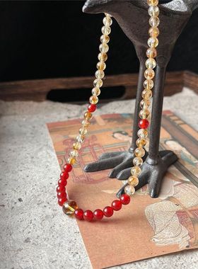 新中式招财纳福本命新年红色黄水晶红玛瑙手链手串国风好运女饰品