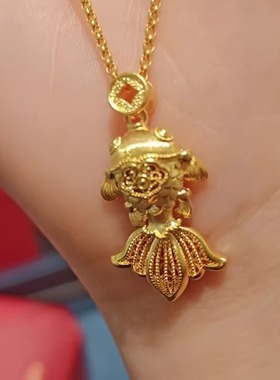 古法花丝锦鲤铜钱吊坠项链新款吉祥风日常精致高级感颈饰送礼物