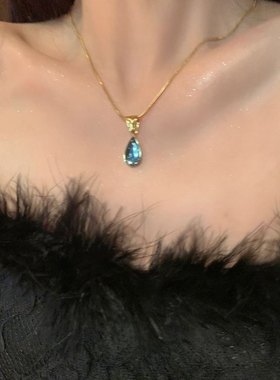 清冷感人鱼眼泪蓝色水滴项链女