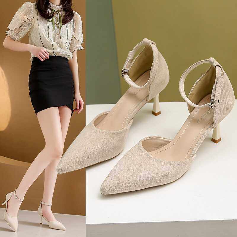 包头凉鞋女细跟2025款小香风性感礼仪尖头法式少女高跟鞋中跟单鞋,淘宝优惠券,粉丝福利购,淘宝优惠卷
