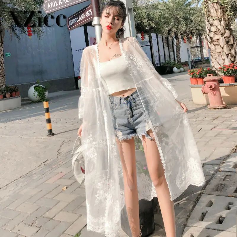 Women Beach ver Up Beach Dress Chiffon Lace Kimono ver Up Bo - 图1