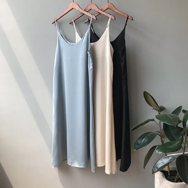 Spring summer 2023 Woman Tank Dress Casual Satin Sexy Camiso - 图0