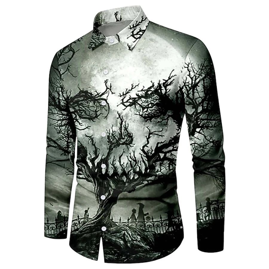 Men's Long-sleeved Personalized Printed Shirt Slim Daily Com - 图3