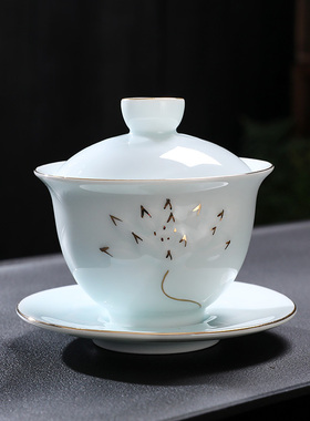 百顺福青瓷描金盖碗中式茶具配件