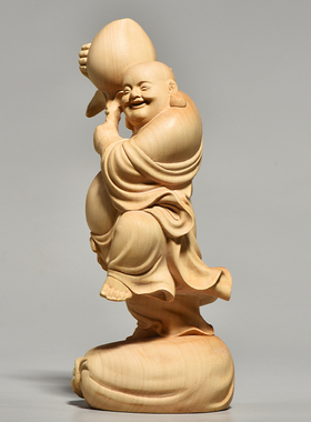 黄杨实木雕刻弥勒佛摆件木头根雕大肚笑佛像家居客厅装饰工艺礼品