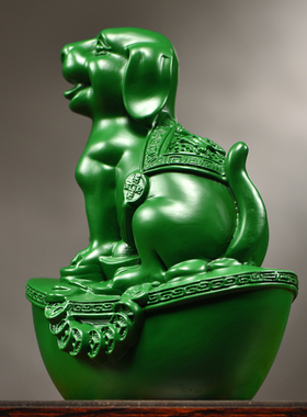 绿色木雕狗摆件实木十二生肖狗摆设家居客厅电视柜办公装饰工艺品