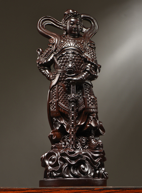 黑檀木雕伽蓝韦陀佛像摆件新中式韦驮关公伽菩萨左右护法寺庙佛堂