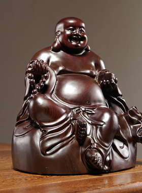 黑檀木雕弥勒佛像摆件实木布袋笑佛红木家居客厅办公装饰工艺礼品
