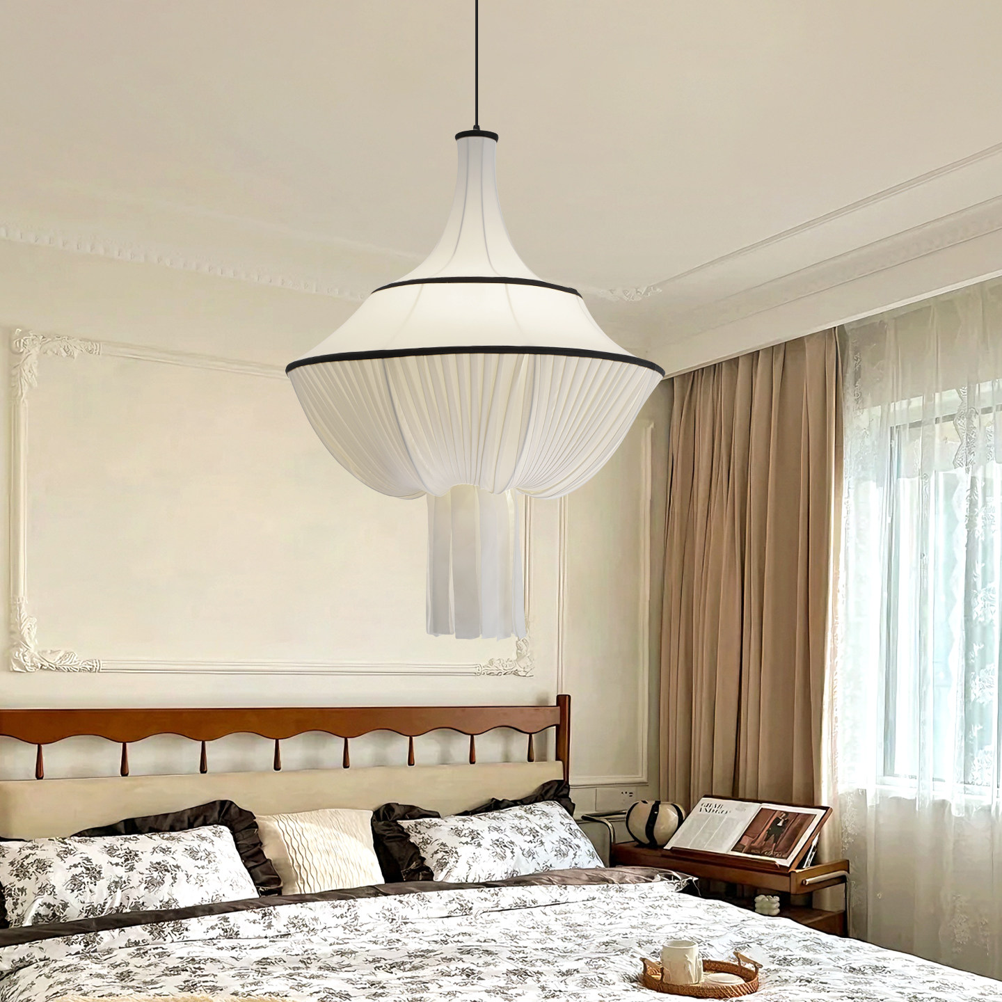 侘寂风布艺吊灯中古风主卧室灯创意个性民宿客厅餐厅酒店布罩灯具,淘宝优惠券,粉丝福利购,淘宝优惠卷