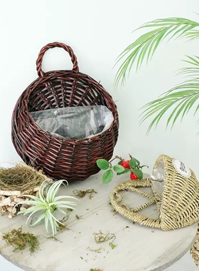 田园草编墙面壁挂装饰花篮藤编吊篮绿萝花篮欧式创意手工花盆